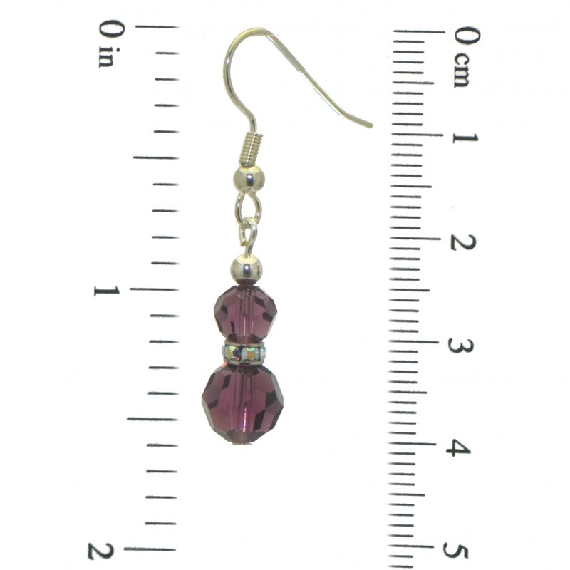 AMUNET silver plated amethyst purple crystal hook earrings