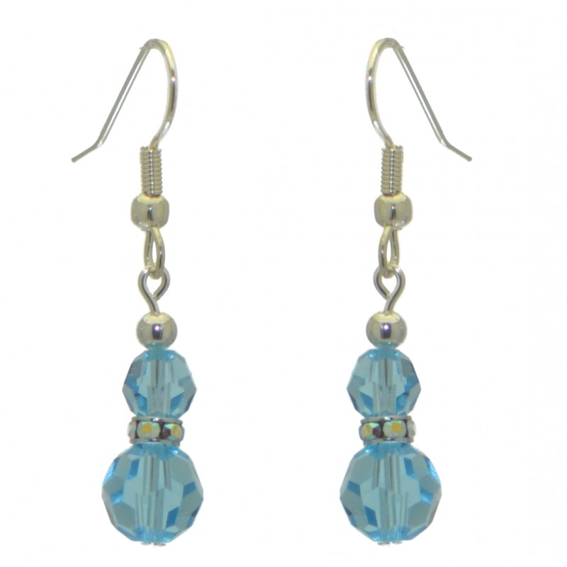 AMUNET silver plated aquamarine crystal hook earrings