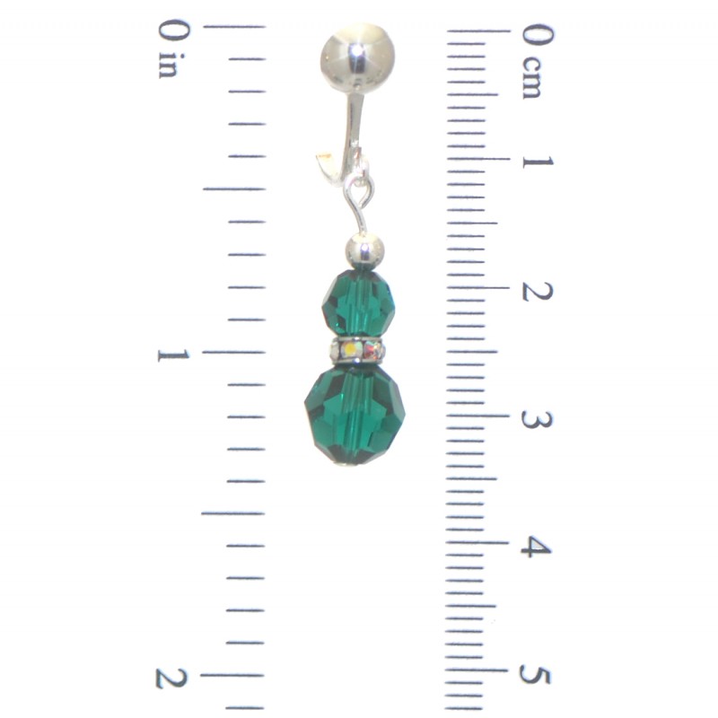 AMUNET silver plated emerald green crystal clip on earrings