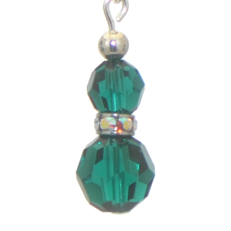 AMUNET silver plated emerald green crystal hook earrings
