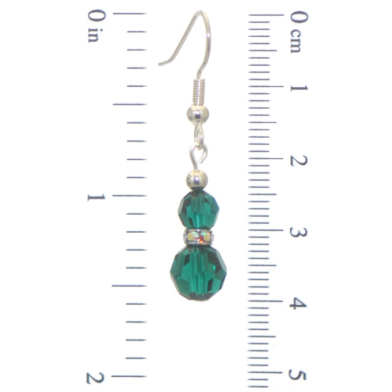 AMUNET silver plated emerald green crystal hook earrings
