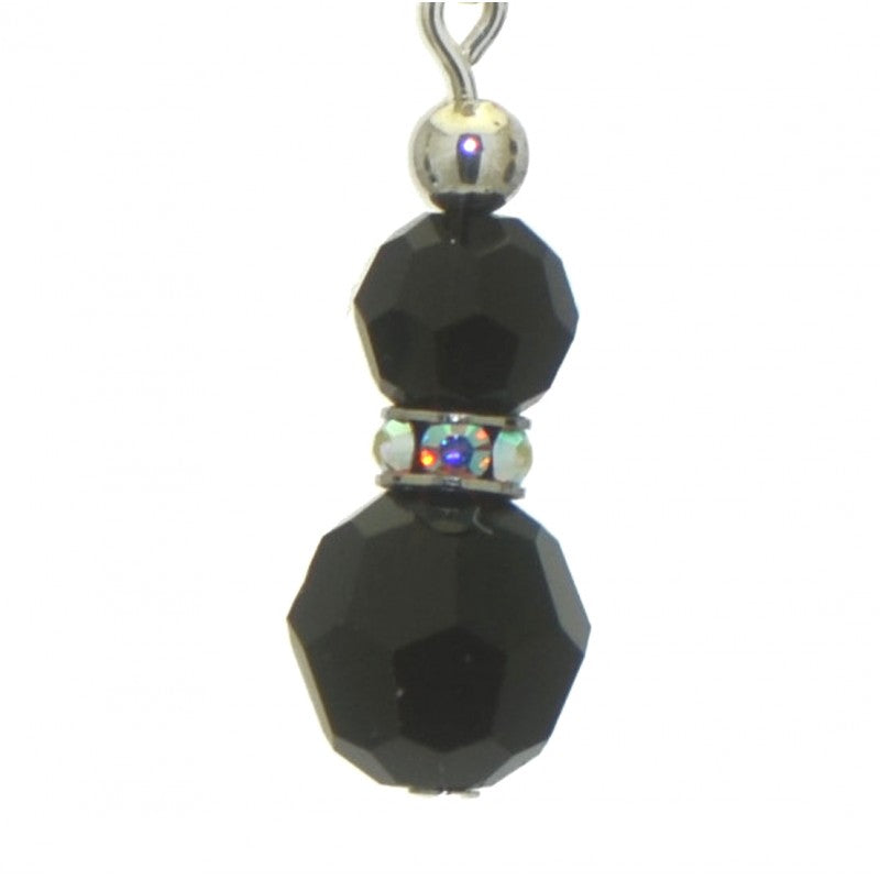AMUNET silver plated jet black crystal hook earrings