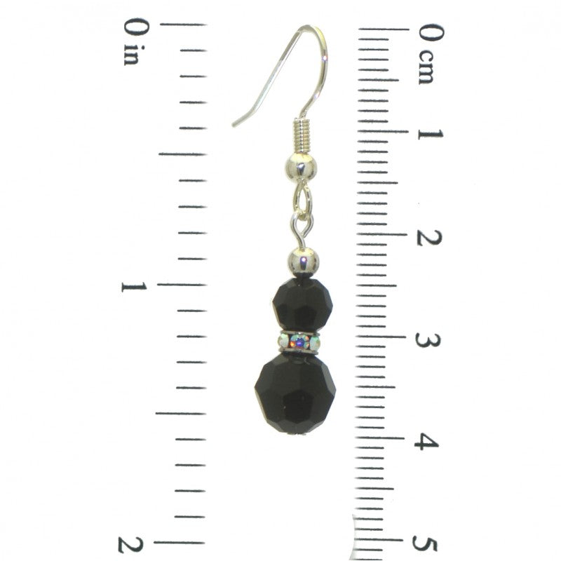 AMUNET silver plated jet black crystal hook earrings
