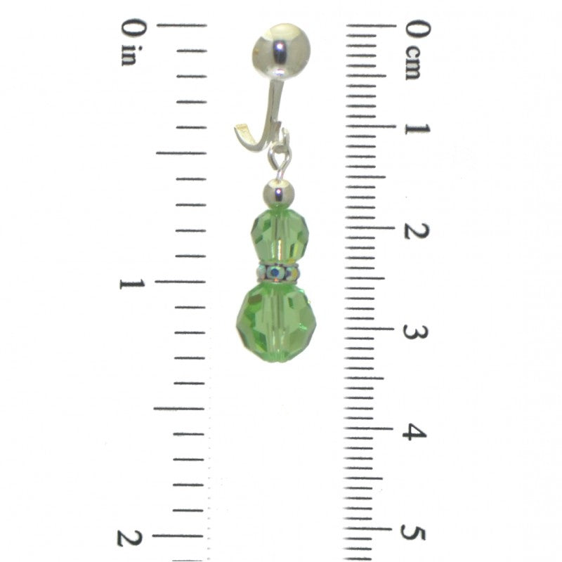 AMUNET silver plated peridot green crystal clip on earrings