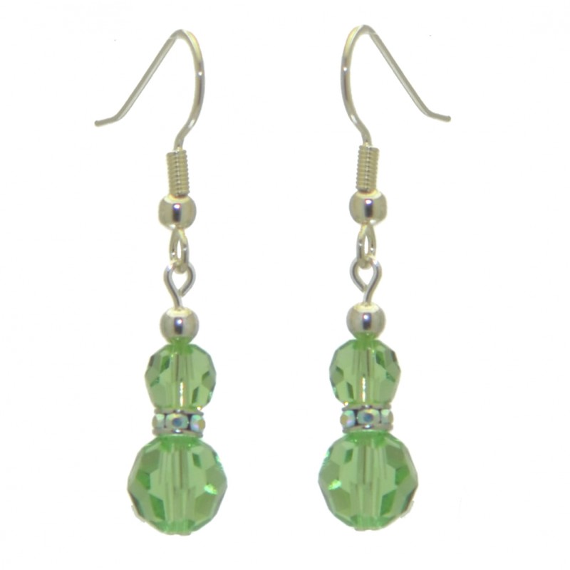 AMUNET silver plated peridot green crystal hook earrings
