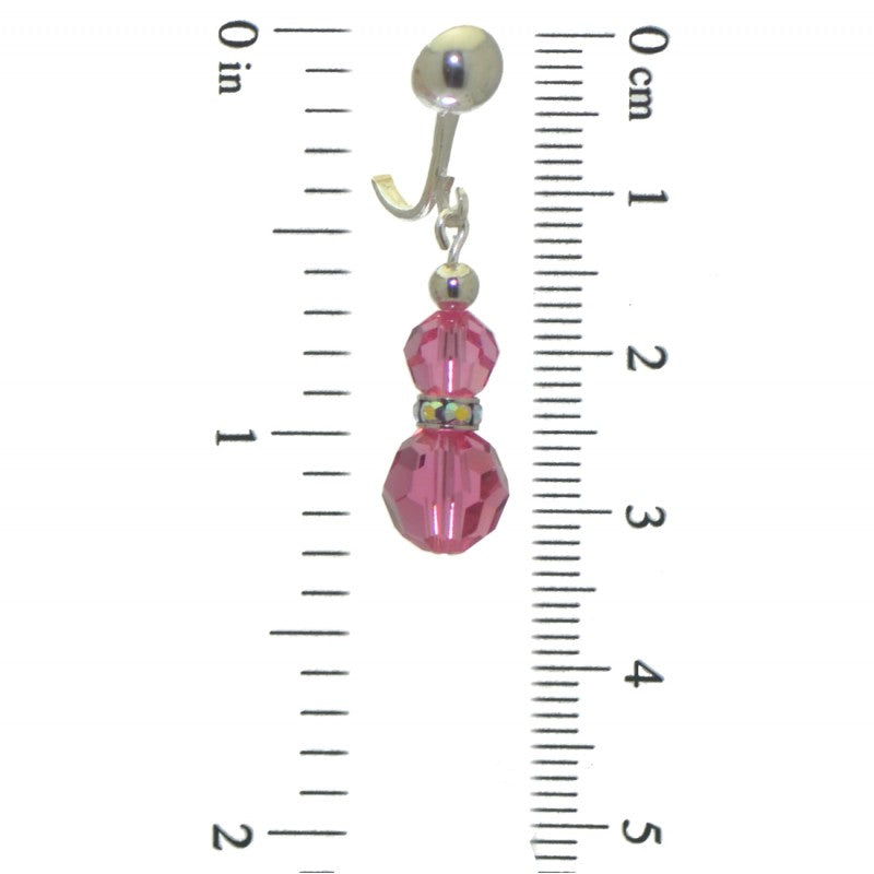 AMUNET silver plated rose pink crystal clip on earrings