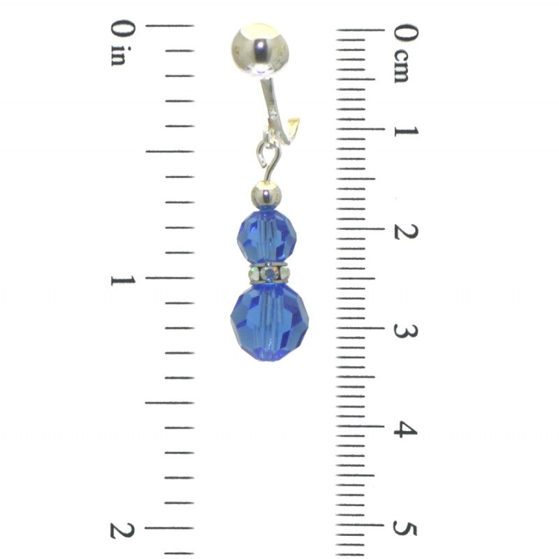 AMUNET silver plated sapphire blue crystal clip on earrings