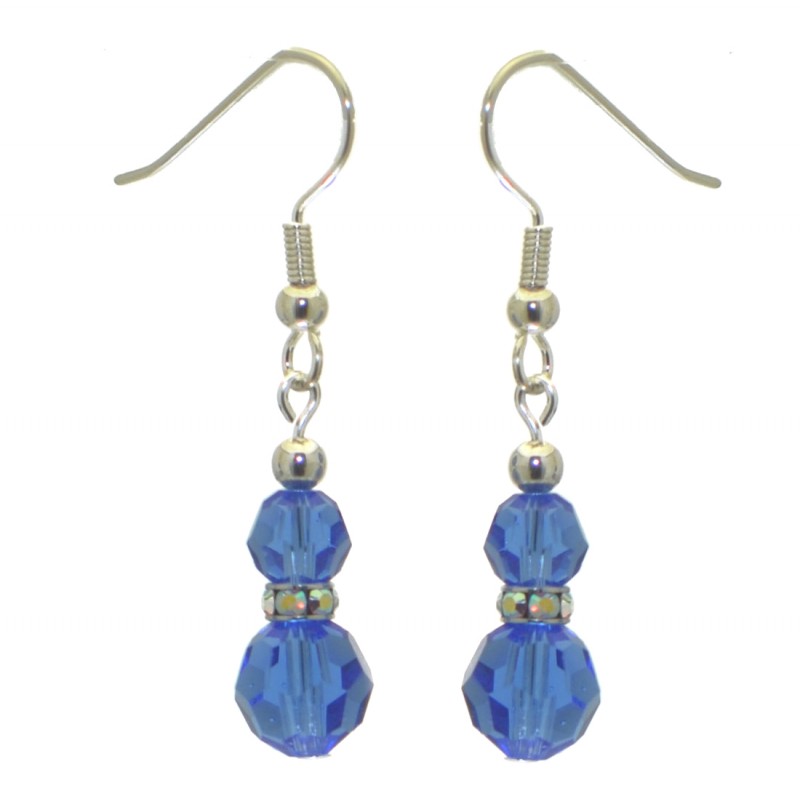 AMUNET silver plated sapphire blue crystal hook earrings
