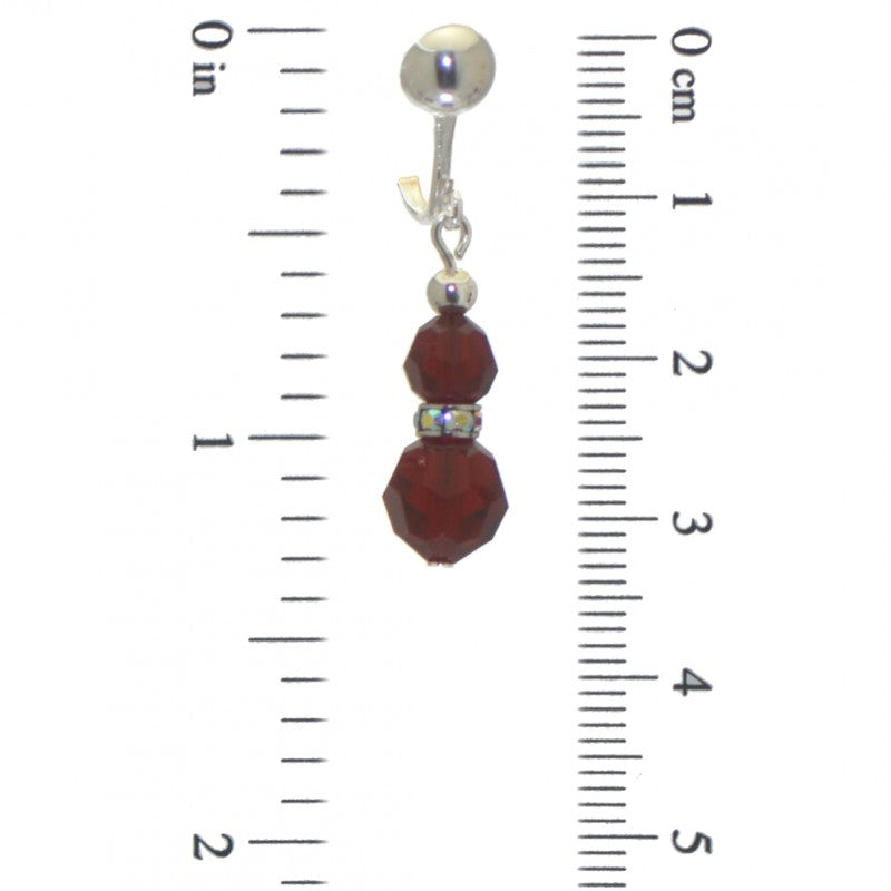 AMUNET silver plated siam red crystal clip on earrings