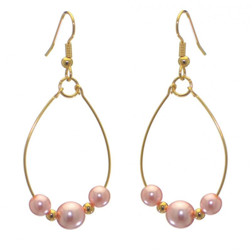 ANDROMEDA gold plated single hoop pink bead hook earrings