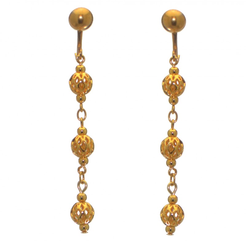ANEKSI gold plated triple linked ball clip on earrings