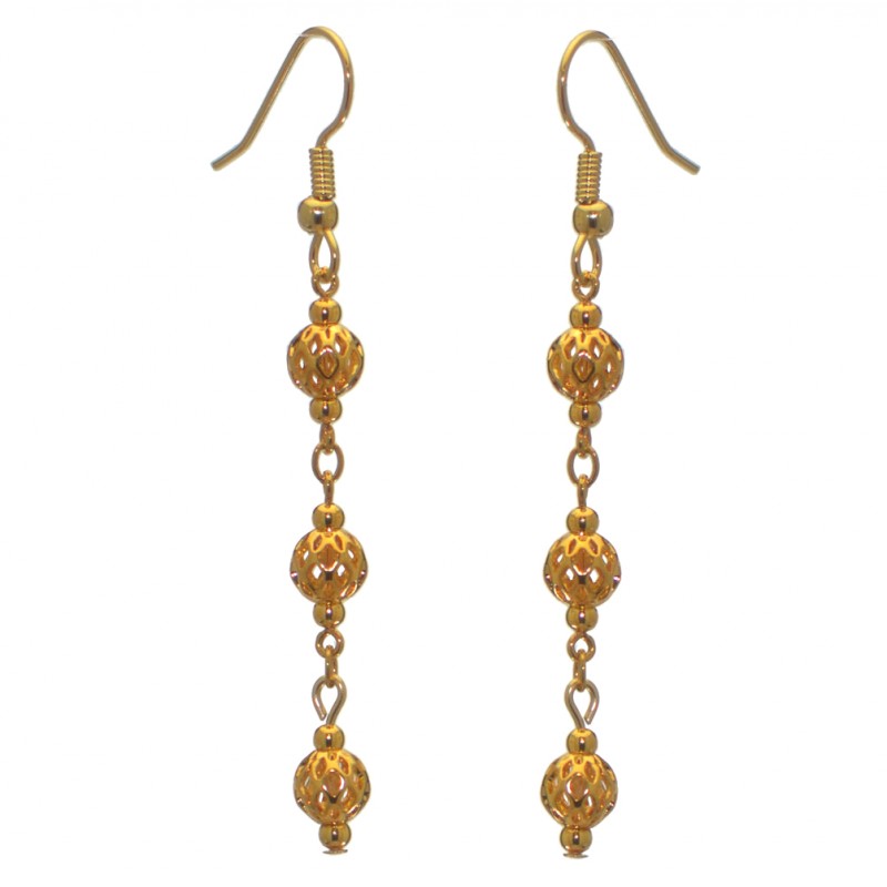ANEKSI gold plated triple linked ball hook earrings