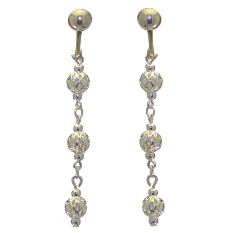 ANEKSI silver plated triple linked ball clip on earrings