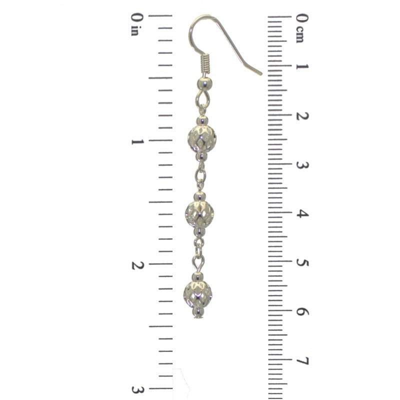 ANEKSI silver plated triple linked ball hook earrings