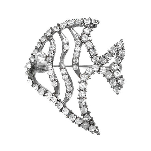 ANGEL Silver Plated Crystal Fish Brooch