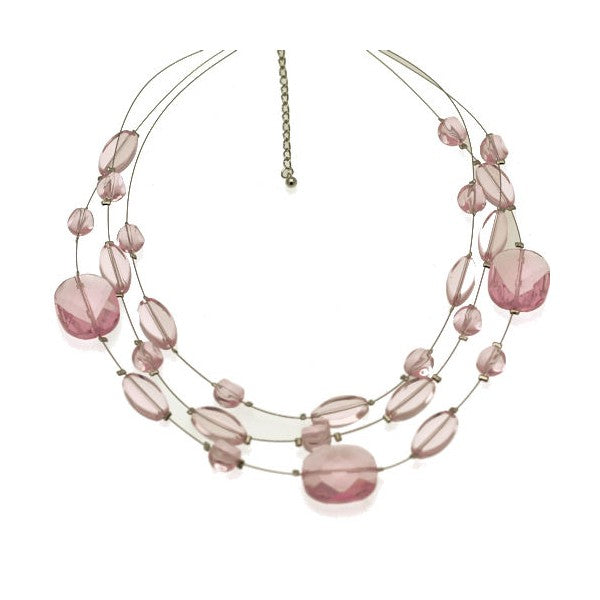 Aponi Silver tone Multi Wire Rose Pink Choker Necklace