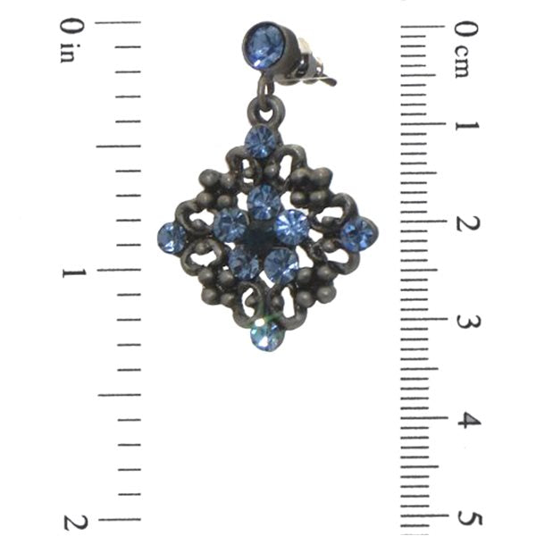 ARTEMIS Antique Silver plated Blue Crystal Post Earrings by Rodney
