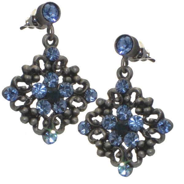 ARTEMIS Antique Silver plated Blue Crystal Post Earrings by Rodney