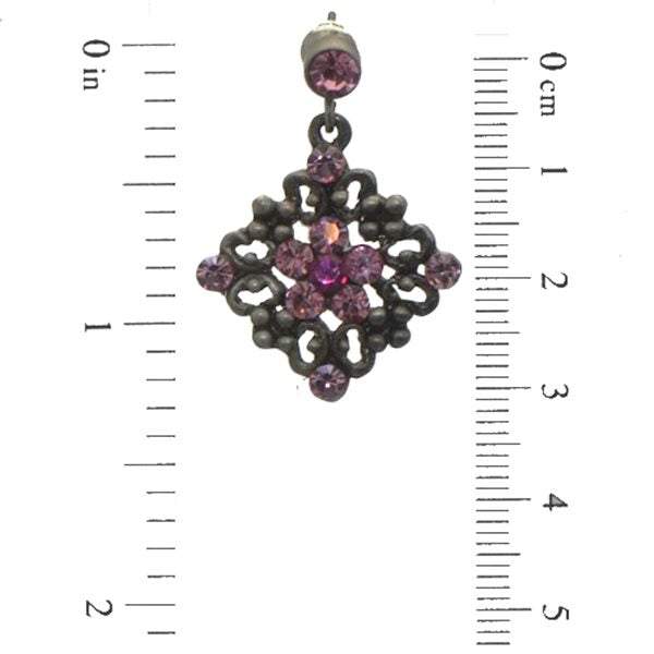 ARTEMIS Antique Silver plated Pink Crystal Post Earrings by Rodney