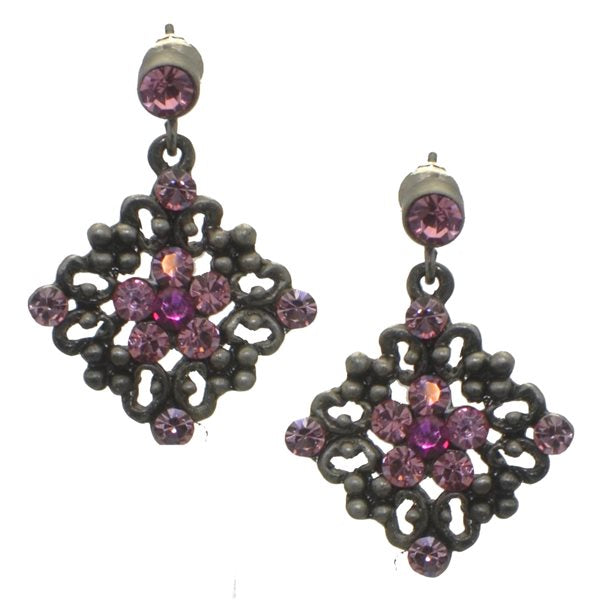 ARTEMIS Antique Silver plated Pink Crystal Post Earrings by Rodney