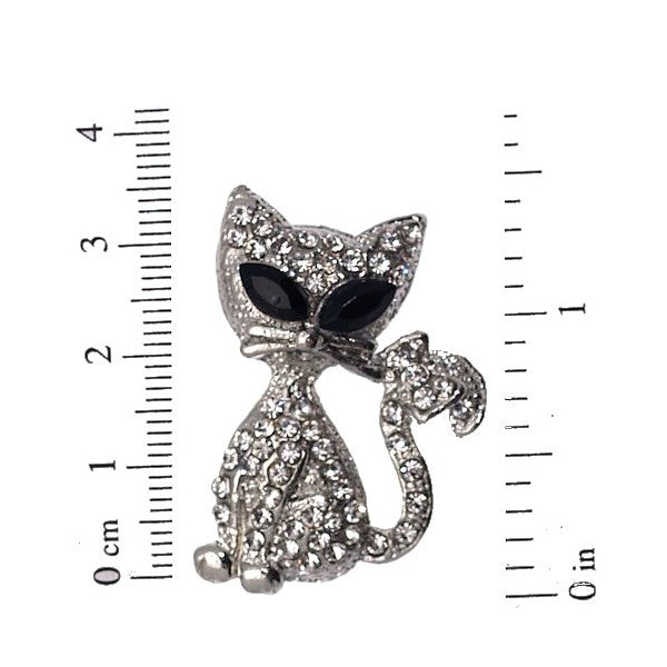 ASTRAL Silver tone Crystal Cat Brooch
