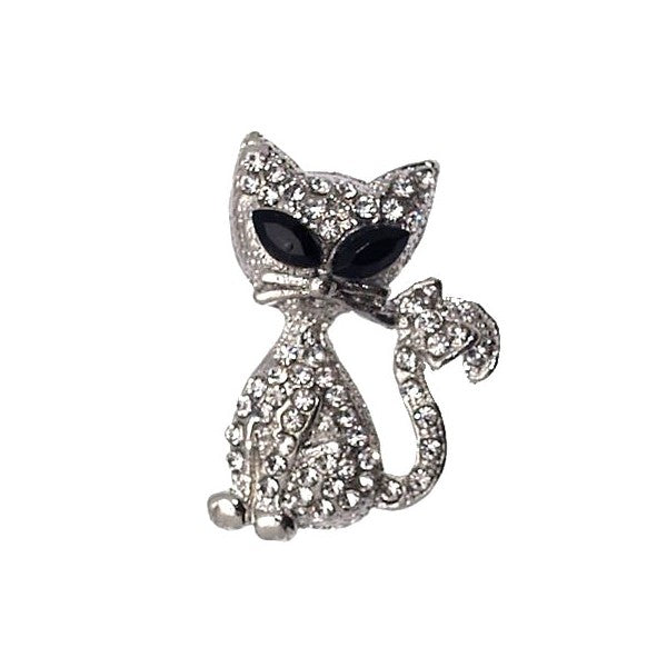 ASTRAL Silver tone Crystal Cat Brooch