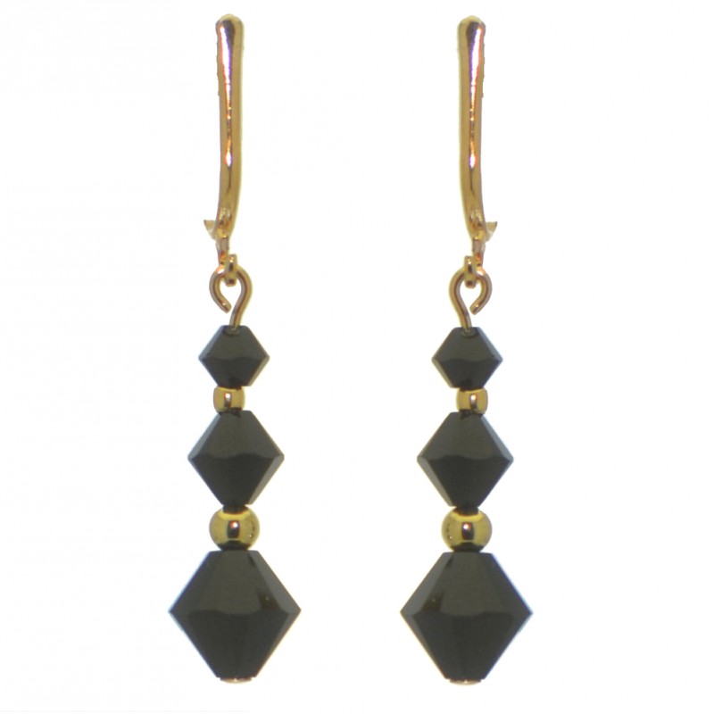 ATHALIE gold plated jet black crystal clip on earrings