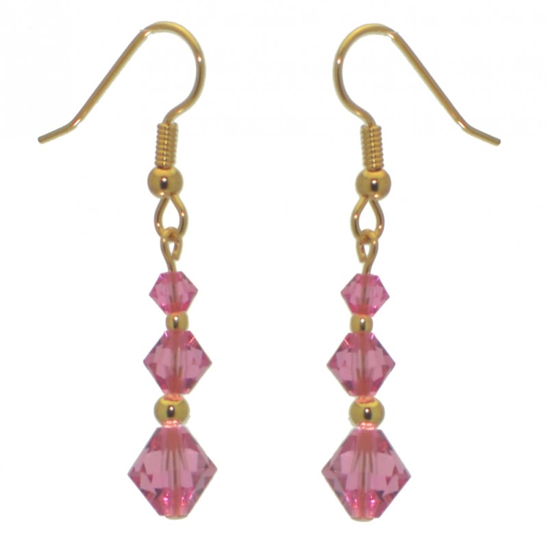 ATHALIE gold plated rose pink crystal hook earrings