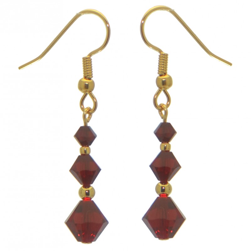 ATHALIE gold plated Siam red crystal hook earrings