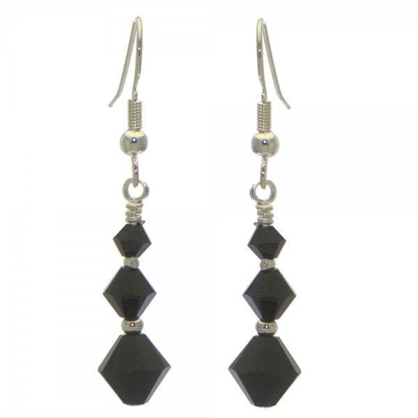 ATHALIE silver plated jet crystal hook earrings