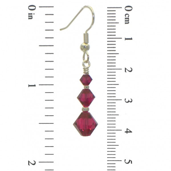 ATHALIE silver plated red tone crystal hook earrings
