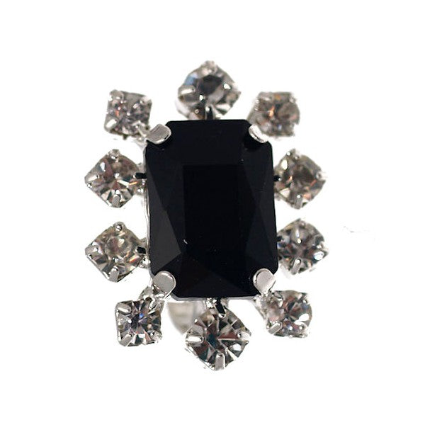 BANSARI Silver Plated Jet Clear Crystal Clip On Earrings