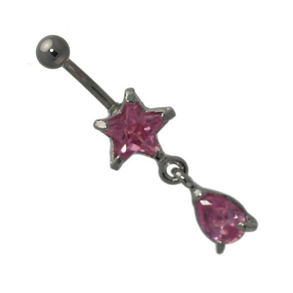 Basilia Pink Crystal Star Surgical Steel Belly Bar