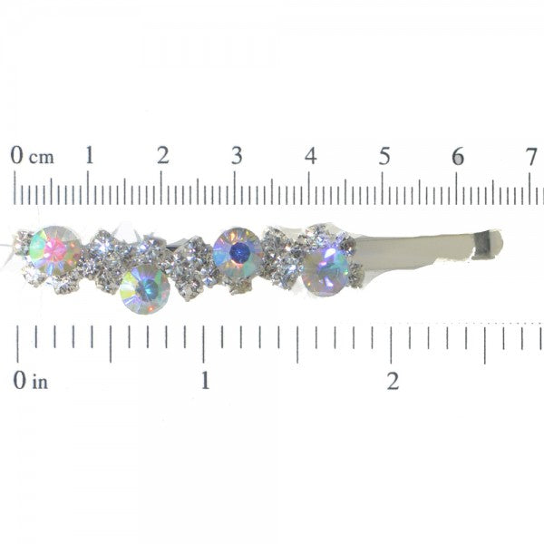 BASTET Pair Silver tone AB Crystal Hair Clips