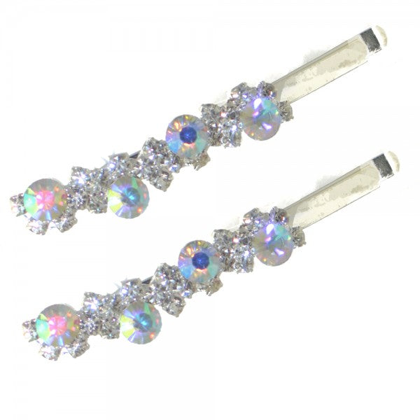 BASTET Pair Silver tone AB Crystal Hair Clips