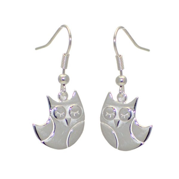 BELLINI Silver Plated Owl Drop Hook Earrings by VIZ