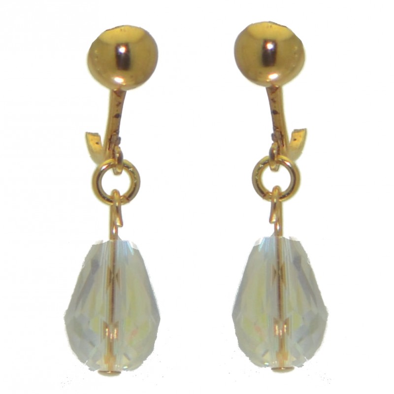 BETRESH gold plated clear ab crystal glass clip on earrings