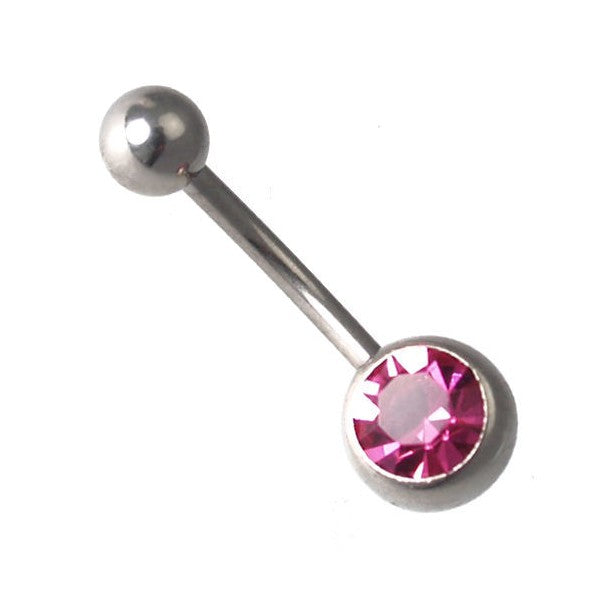 Birthday October Silver surgical steel Rose Crystal Belly Bar