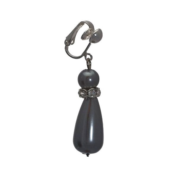 BLAIRE Silver plated Grey faux Pearl Clip On Earrings