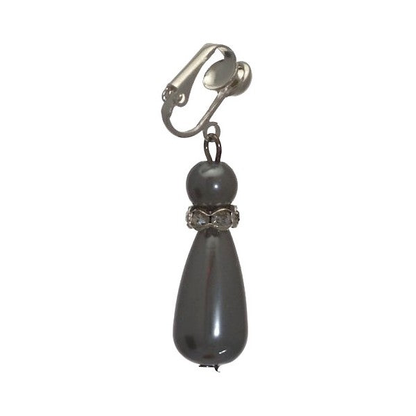 BLAIRE Silver plated Grey faux Pearl Clip On Earrings