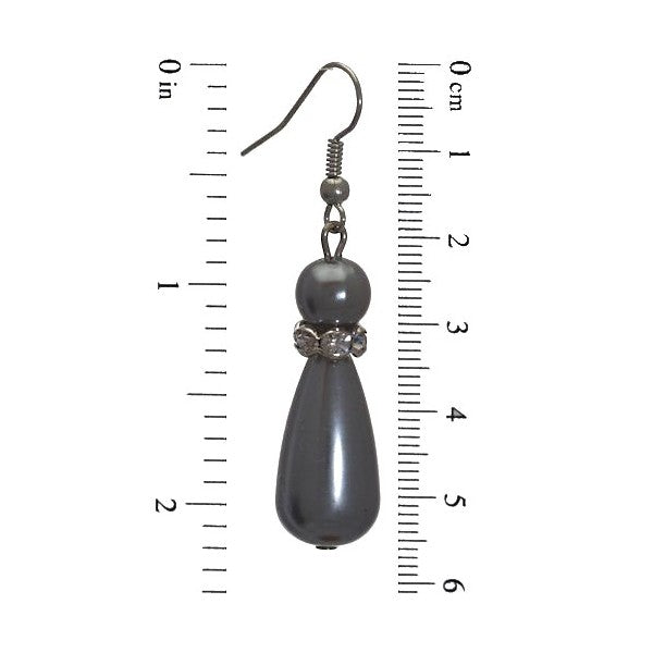 BLAIRE Silver tone Grey faux Pearl Crystal Hook Earrings