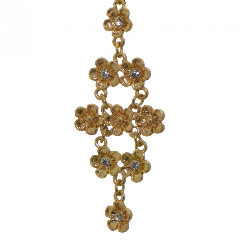 BRADLEE gold plated crystal flower drop clip on earrings