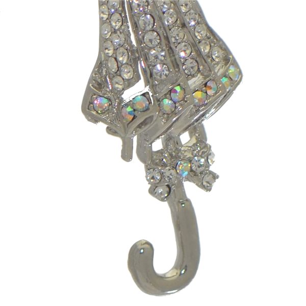 BROLLY silver tone crystal umbrella brooch