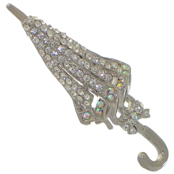 BROLLY silver tone crystal umbrella brooch