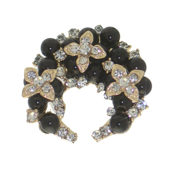 POLYXENA Gold tone Crystal Black Scarf Clip / Brooch