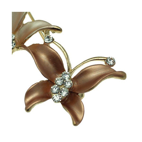 Butterfly Double Gold tone Peach Brooch