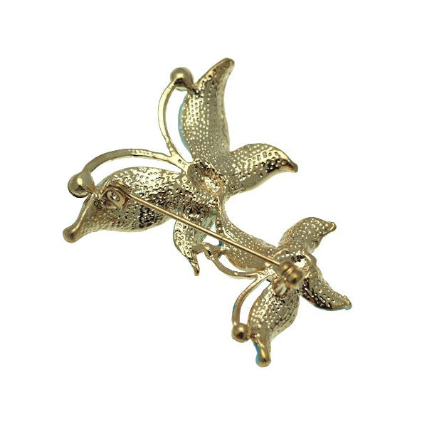 Butterfly Double Gold tone Peach Brooch