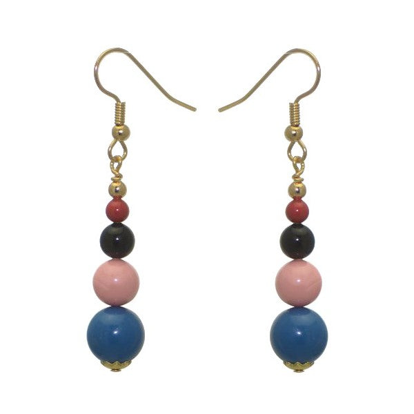CANDY CANE Gold Plated Red Rock Multi Coloured Hook Earrings