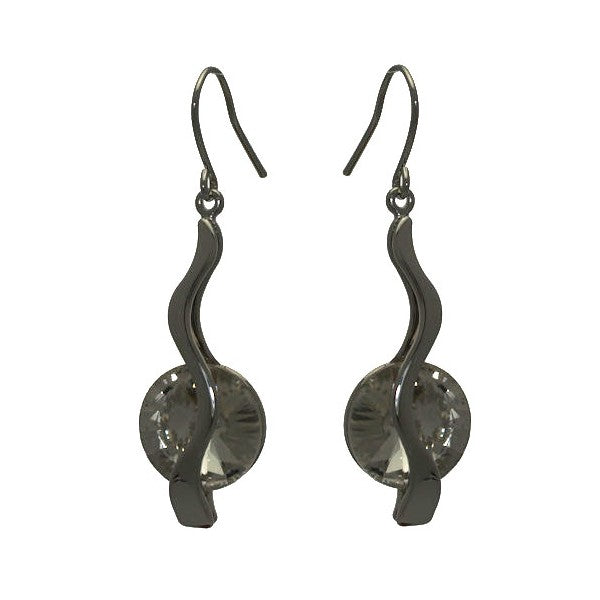CARLEIN Silver Plated Clear Crystal Hook Earrings by Rodney