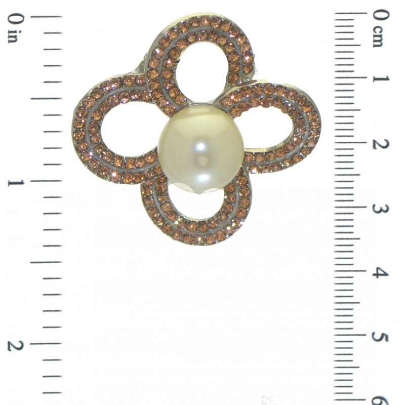 CARNATION silver plated amber crystal faux pearl scarf clip